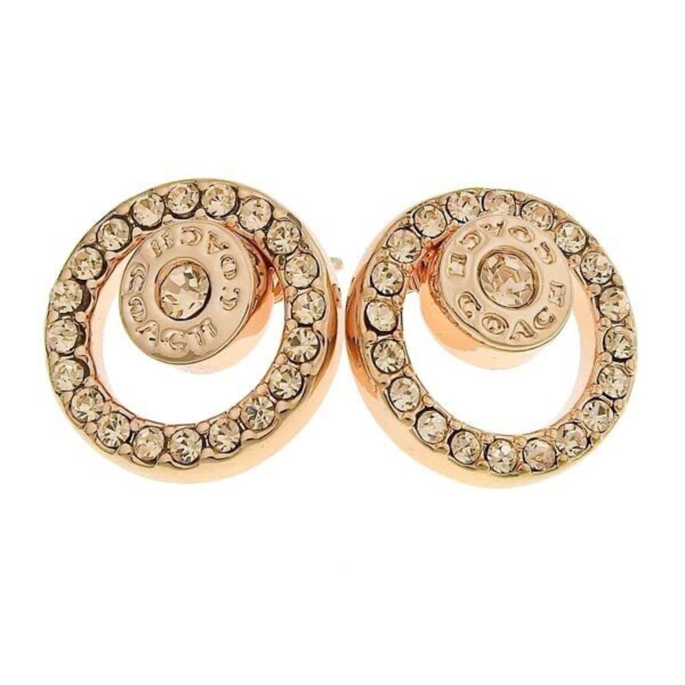 Coach Gold Double Circle Earrings with Crystal Accents